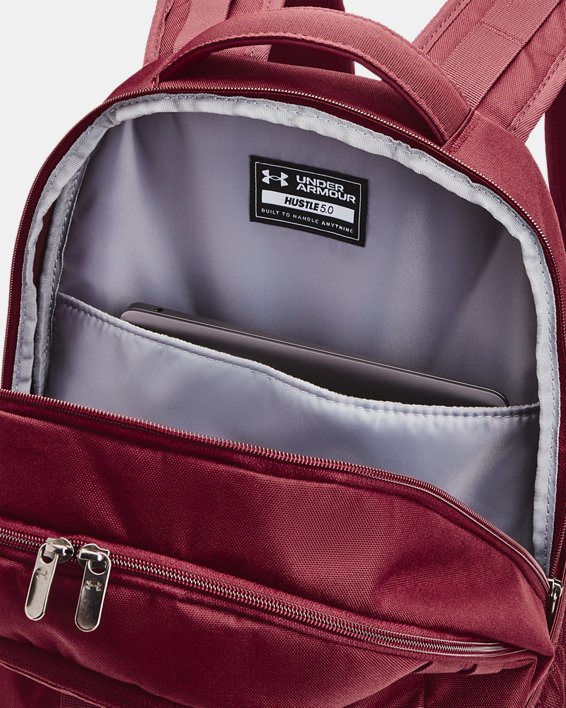 UA Hustle 5.0 Backpack, Red, pdpMainDesktop image number 3